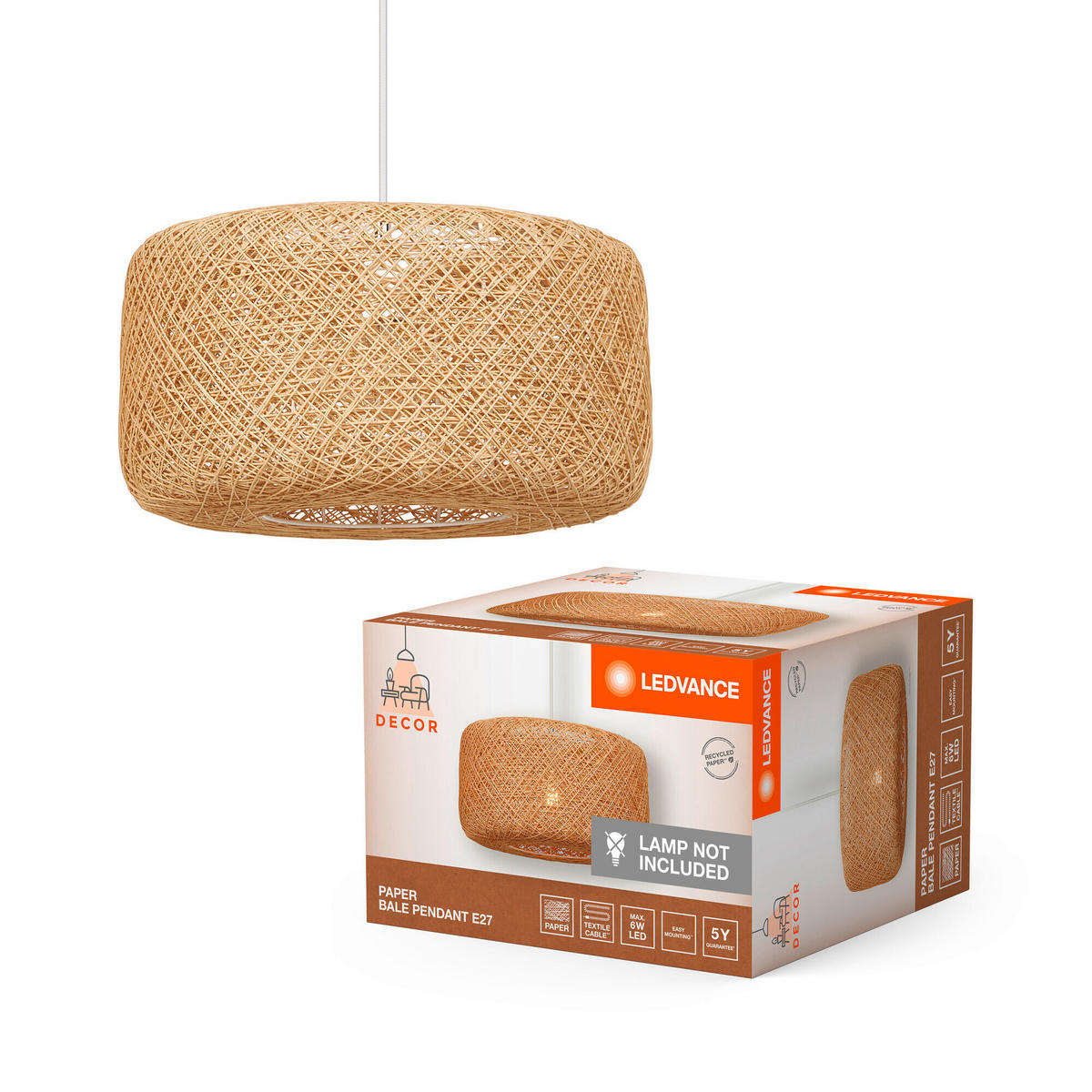 PENDELLEUCHTE 40/150 cm  - Beige, Natur, Papier/Metall (40/150cm) - Ledvance