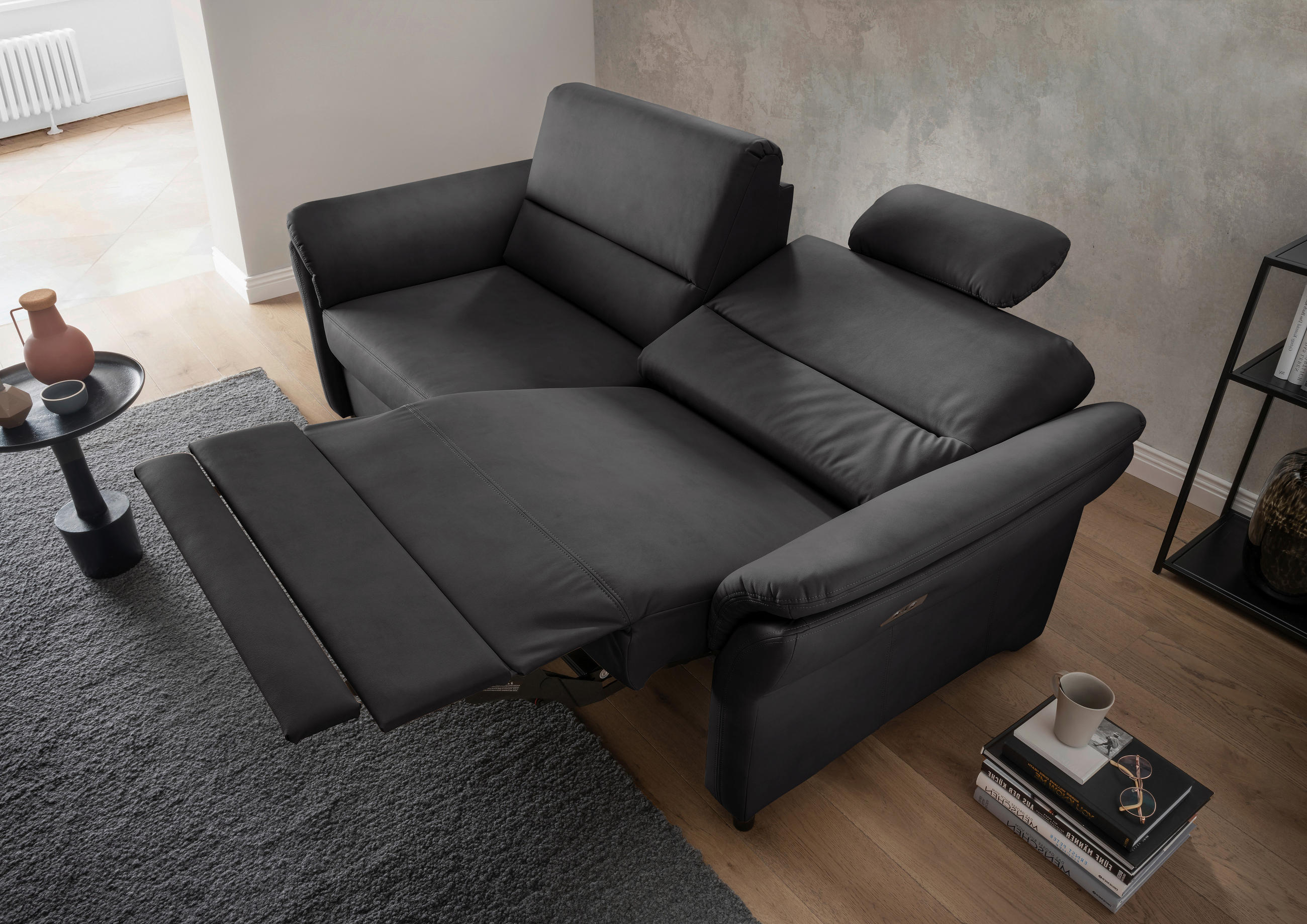 3-SITZER-SOFA in Lederlook Schwarz - Schwarz, Modern, Holz/Textil (192/90/89cm) - Livetastic