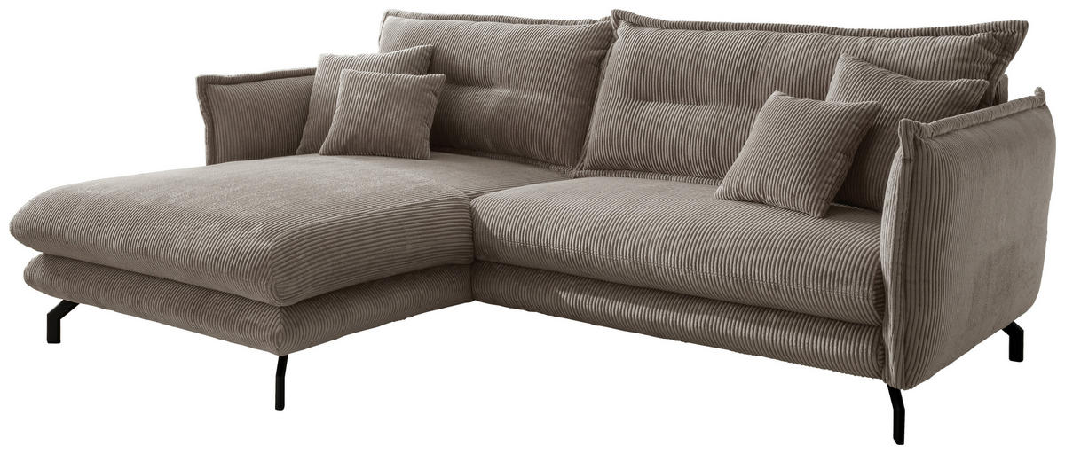 ECKSOFA Graubraun Cord  - Graubraun/Schwarz, MODERN, Textil/Metall (180/255cm) - Livetastic