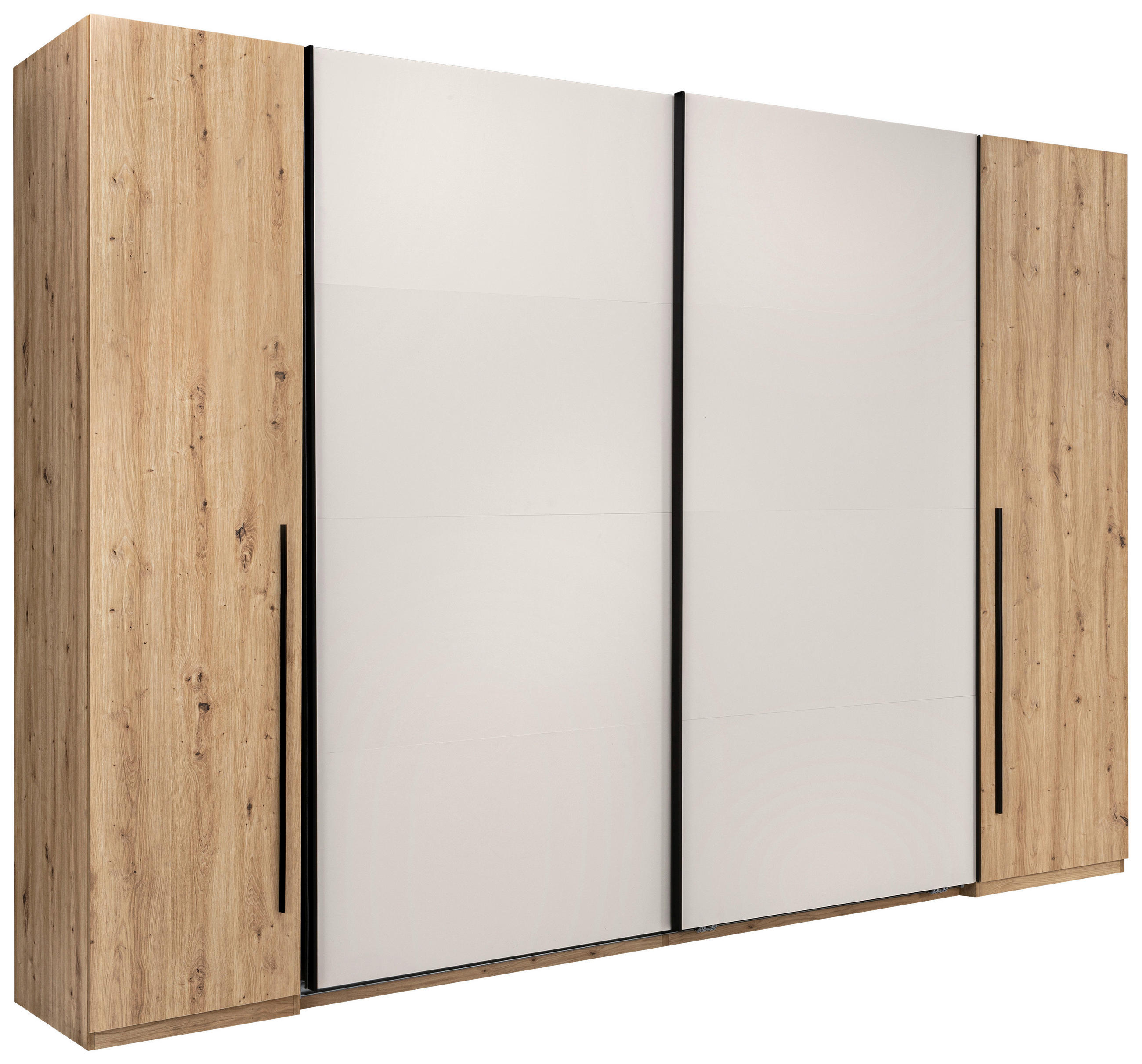 DREHTÜRENSCHRANK 4-türig Kaschmir, Eiche Artisan  - Kaschmir/Schwarz, KONVENTIONELL, Holzwerkstoff/Metall (315/225/61cm) - Boxxx