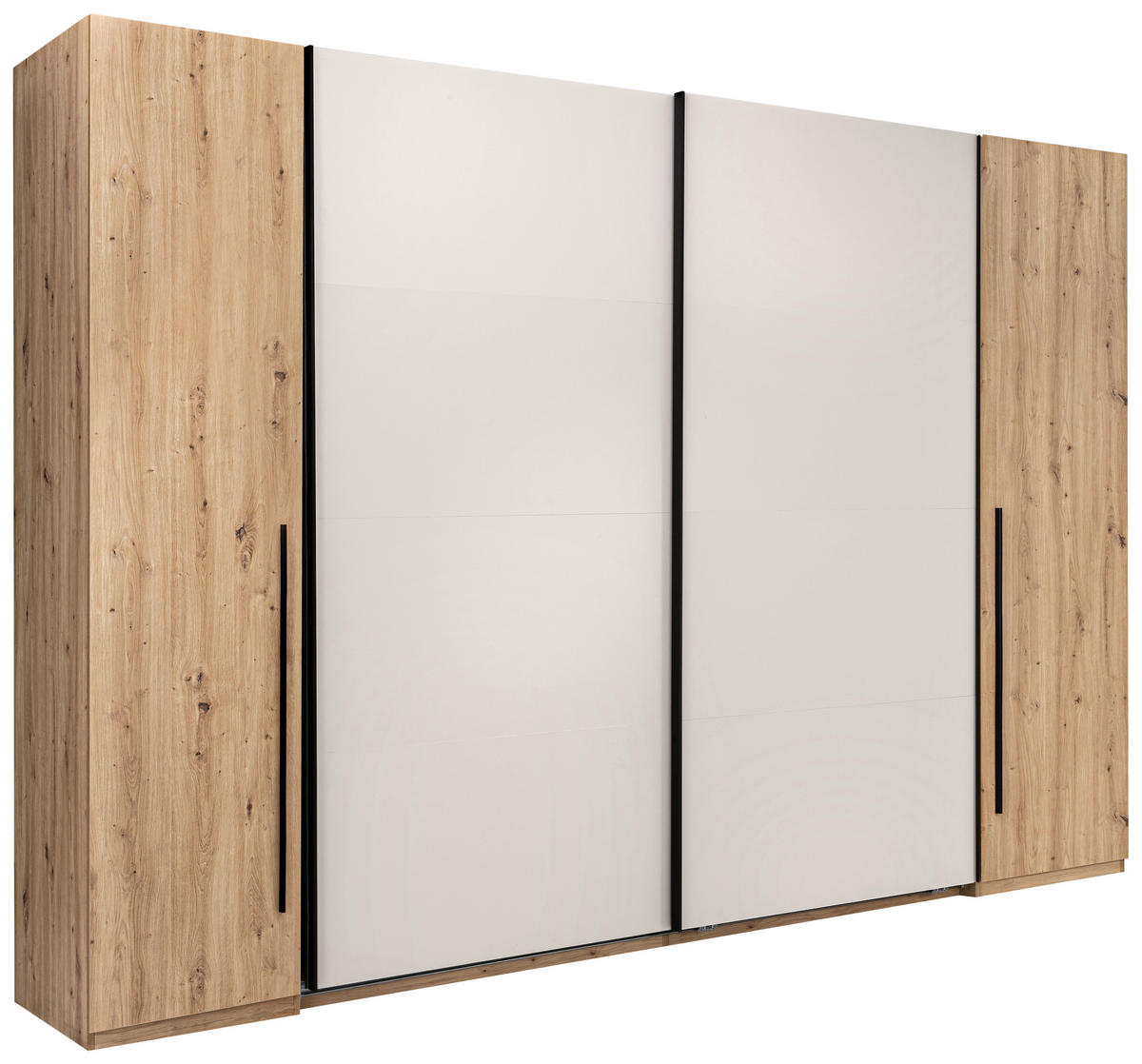 DREHTÜRENSCHRANK 4-türig Kaschmir, Eiche Artisan  - Kaschmir/Schwarz, KONVENTIONELL, Holzwerkstoff/Metall (315/225/61cm) - Boxxx