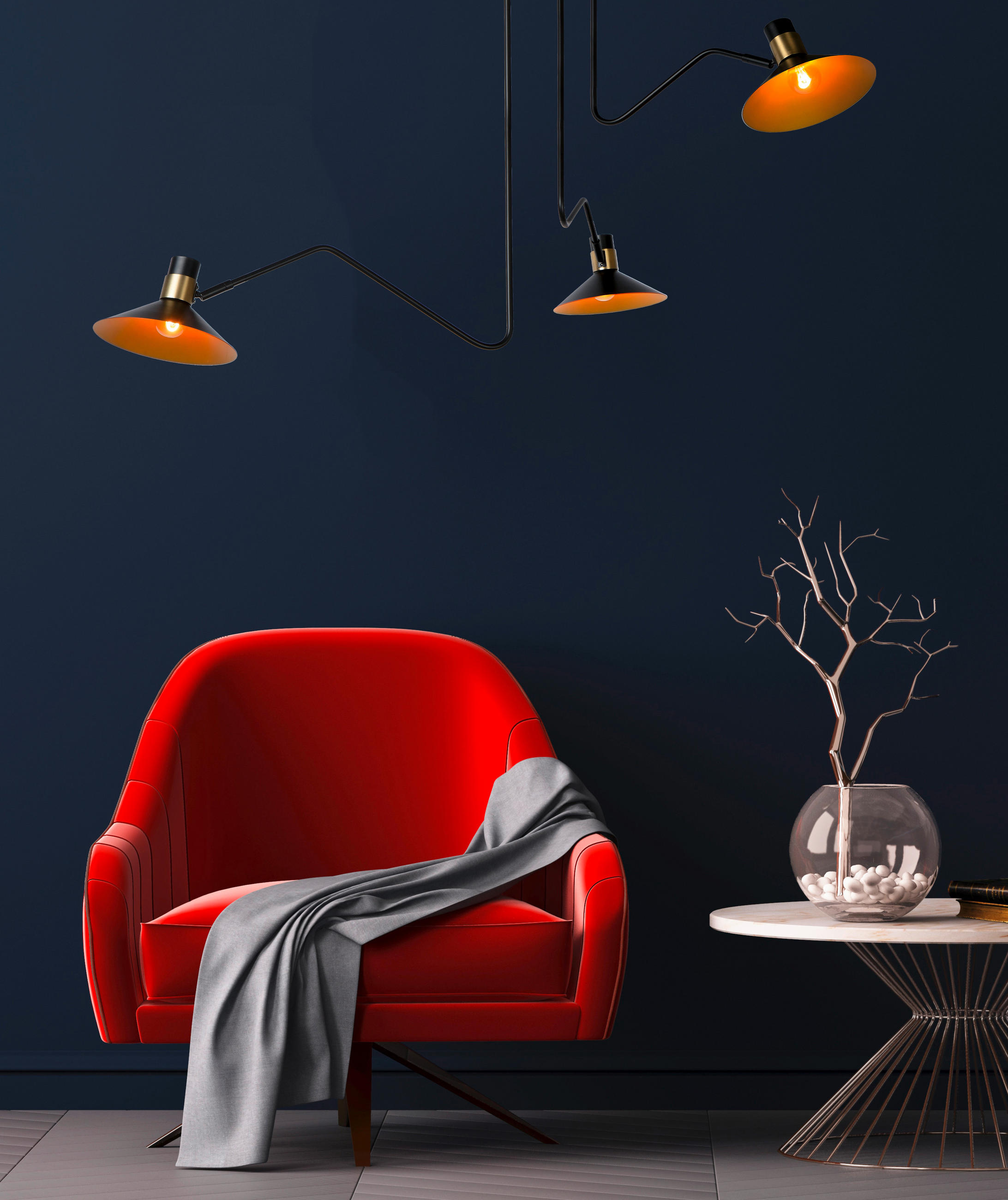 DECKENLEUCHTE PEPIJN 108/51 cm   - Messingfarben/Schwarz, Design, Metall (108/51cm) - Lucide