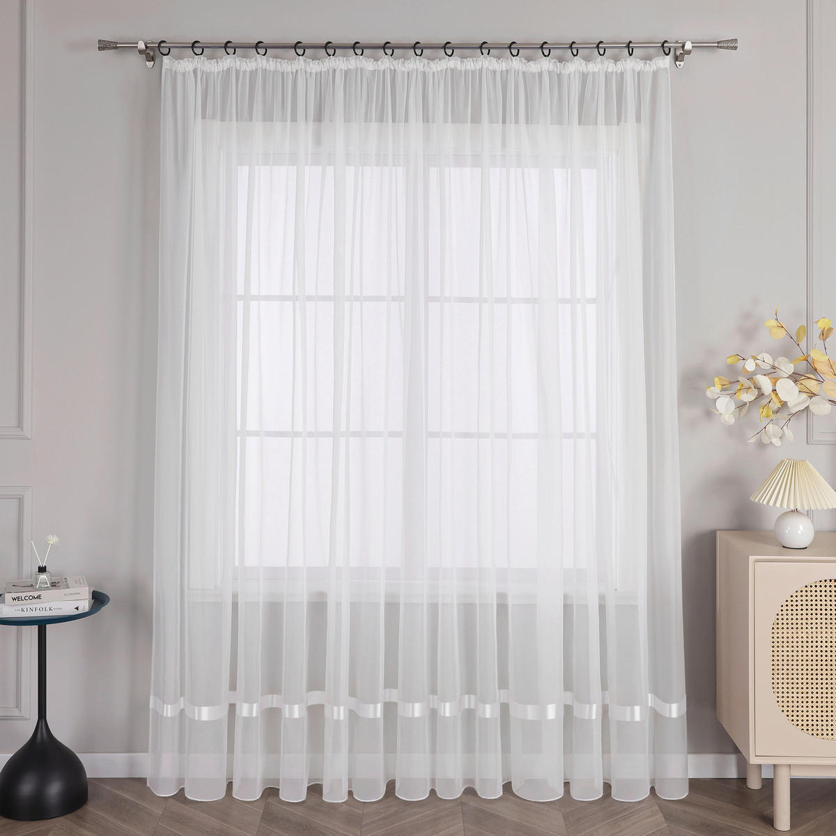 FERTIGVORHANG  transparent  300/170 cm   - Weiß Hochglanz, Basics, Textil (300/170cm)