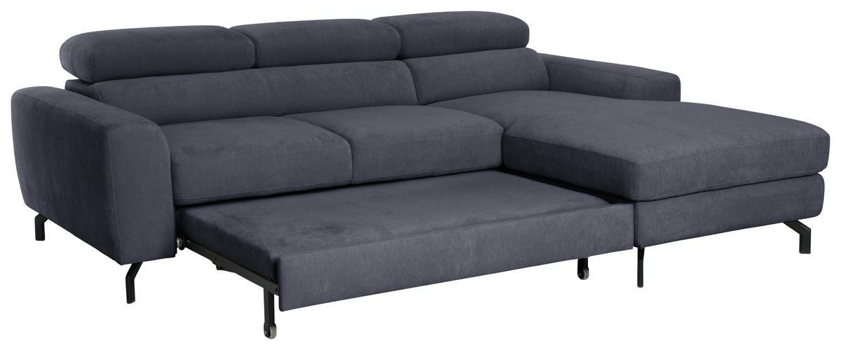 ECKSOFA LARGO in Chenille Anthrazit  226/177 cm  - Anthrazit/Schwarz, Design, Textil/Metall (226/177cm) - Livetastic