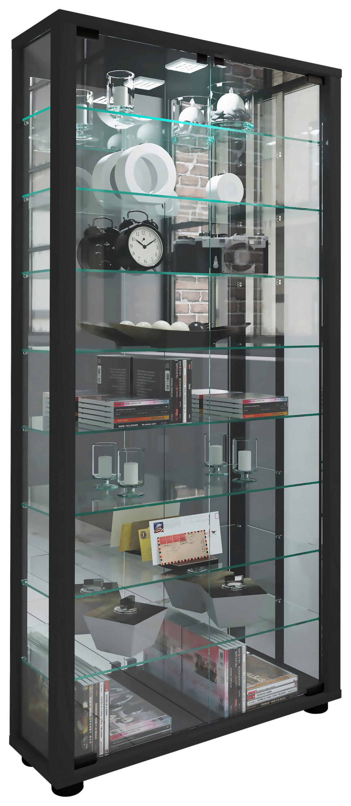 VITRINE in Schwarz  - Schwarz, Modern, Glas/Holzwerkstoff (59/114,8/18cm) - MID.YOU