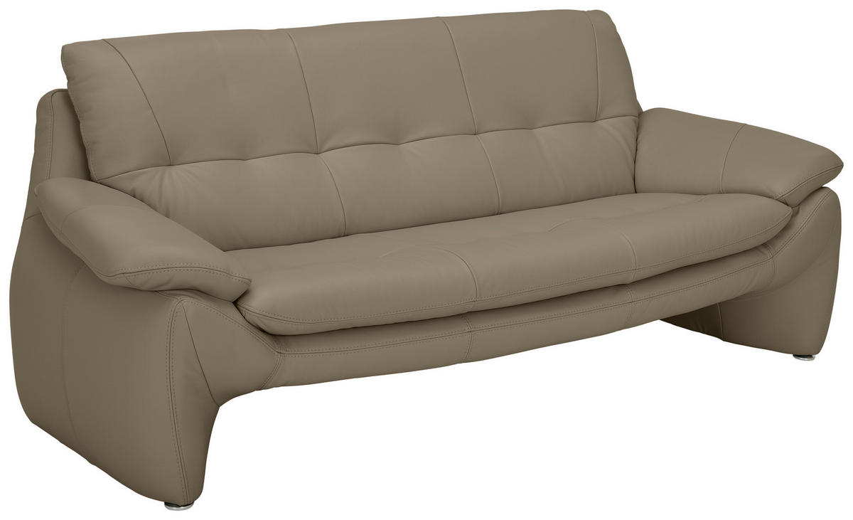 3-SITZER-SOFA Echtleder Mokka  - Silberfarben/Mokka, KONVENTIONELL, Leder/Metall (198/86/91cm) - Celina Home
