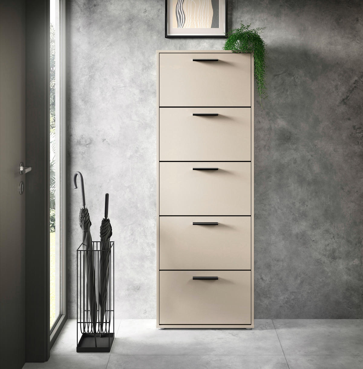 BILLENŐS CIPŐSSZEKRÉNY 59/169/17 cm  - kasmírszínű/fekete, Design, műanyag/faalapú anyag (59/169/17cm) - Carryhome