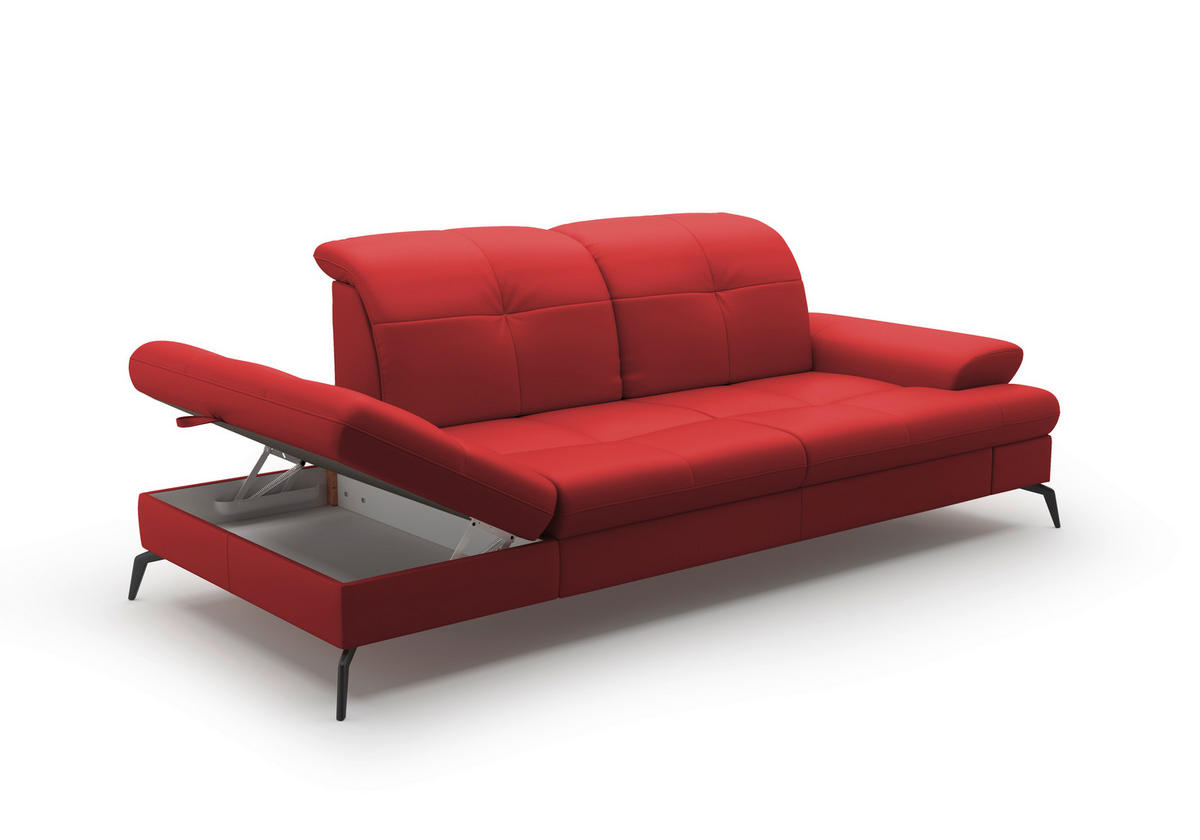 RÉCAMIERE in Echtleder Rot  - Rot/Schwarz, Konventionell, Leder/Metall (231/90/122cm) - Sit & More