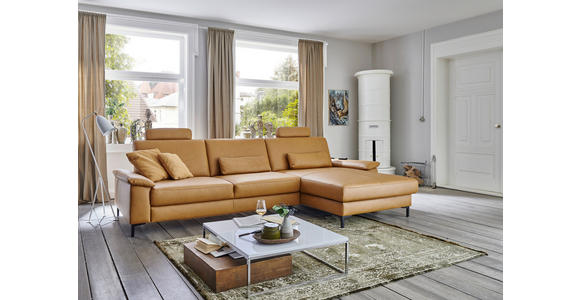 ECKSOFA in Echtleder Currygelb 334/176 cm - Currygelb/Schwarz, Design, Leder/Metall (334/176cm) - Dieter Knoll