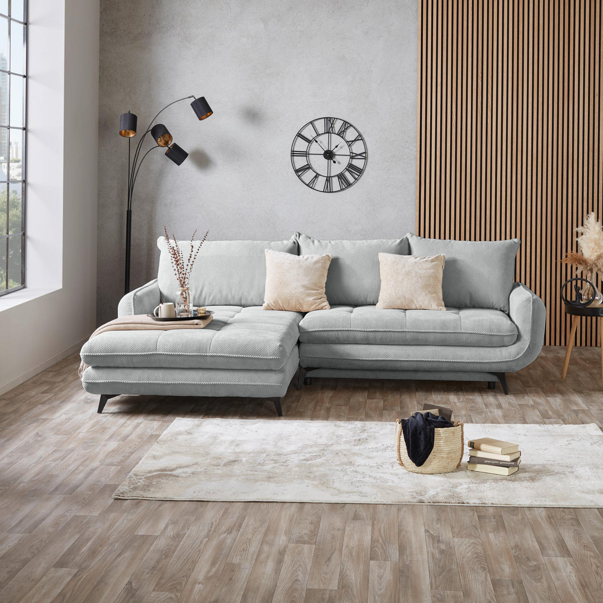 ECKSOFA WAVE Silberfarben Struktur  - Beige/Silberfarben, MODERN, Textil/Metall (189/266cm) - MID.YOU