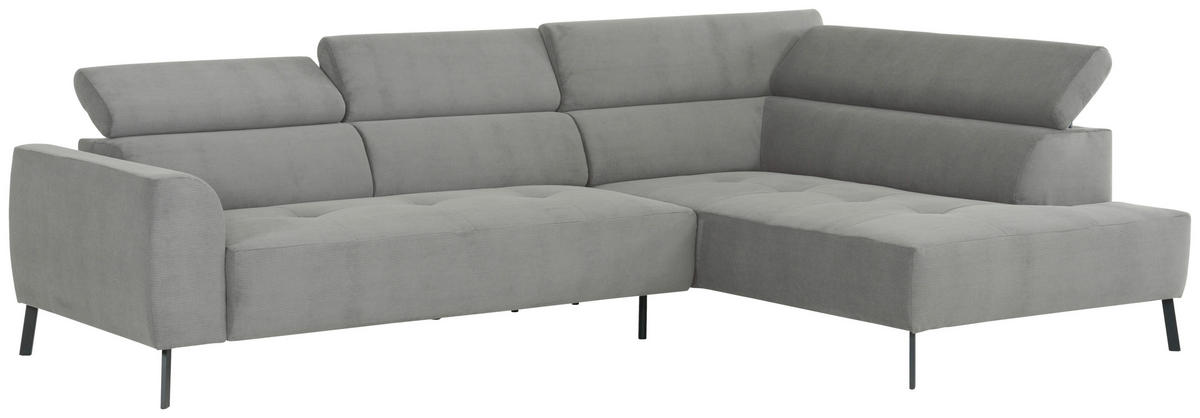 ECKSOFA in Feincord Hellgrau  - Hellgrau/Schwarz, Design, Textil/Metall (280/205cm) - MID.YOU