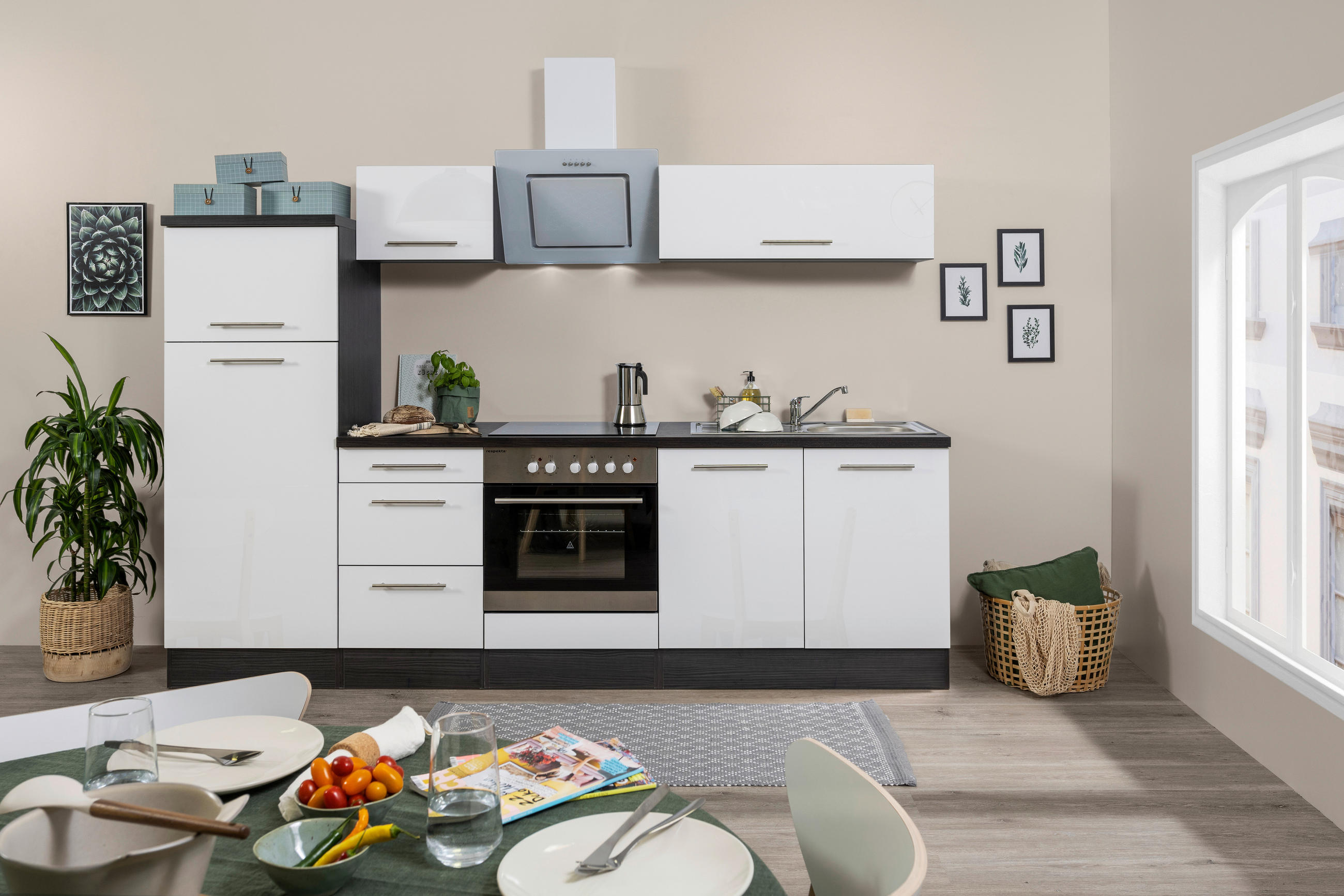MODULKÖK 270 cm   i grå, vit  - vit/aluminiumfärg, Klassisk, metall/trämaterial (270cm) - Respekta