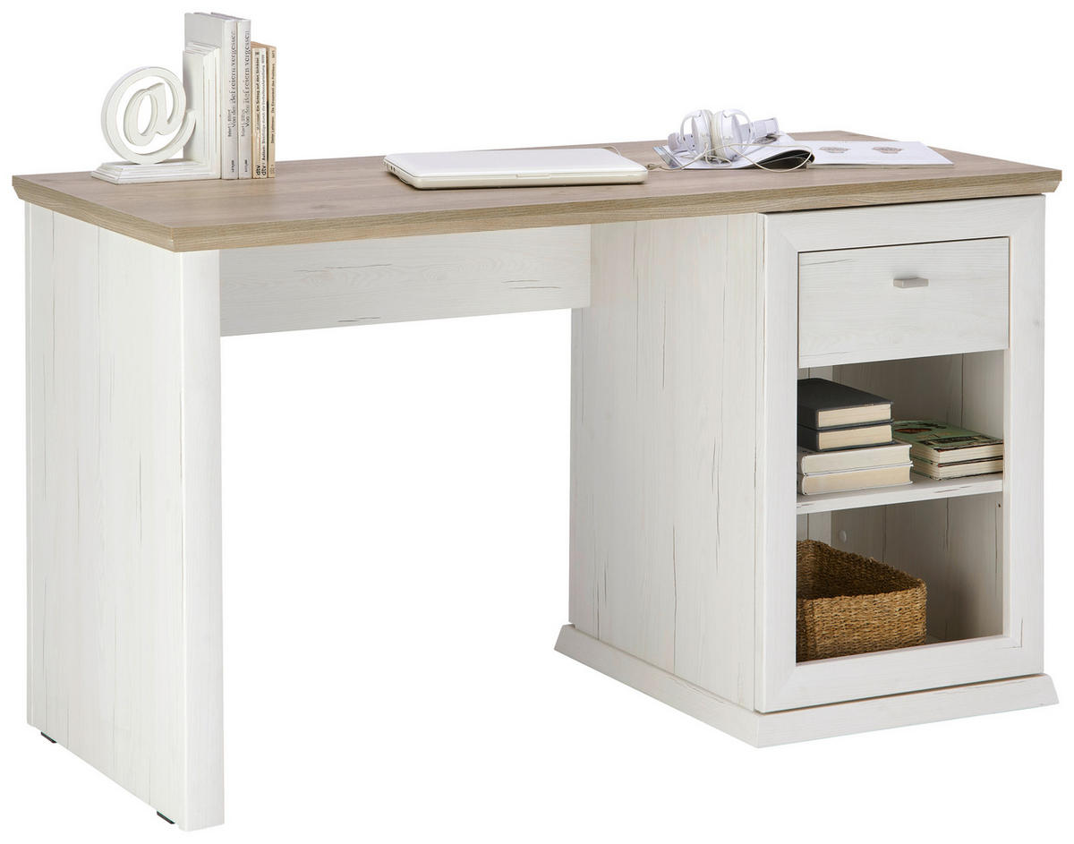 SCHREIBTISCH 135/59/76 cm  in Grau, Weiss  - Weiss/Grau, Lifestyle, Holzwerkstoff/Metall (135/59/76cm) - Hom`in