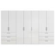 DREHTÜRENSCHRANK 350/235/61 cm,  in Weiß, Weiß Hochglanz, 7-türig  - Edelstahlfarben/Weiß Hochglanz, Basics, Holzwerkstoff/Metall (350/235/61cm) - Novel