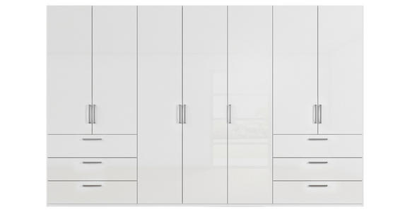 DREHTÜRENSCHRANK 350/235/61 cm,  in Weiß, Weiß Hochglanz, 7-türig  - Edelstahlfarben/Weiß Hochglanz, Basics, Holzwerkstoff/Metall (350/235/61cm) - Novel