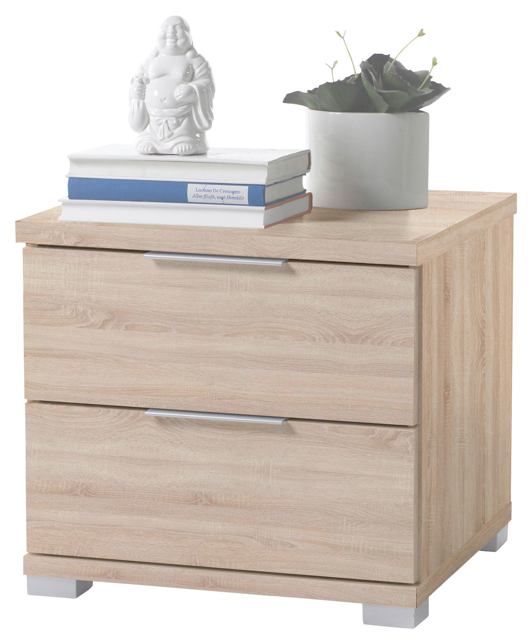 Noptieră, 46/43/42 cm, stejar Sonoma - stejar Sonoma/argintiu, Design, plastic/material pe bază de lemn (46/43/42cm) - Boxxx