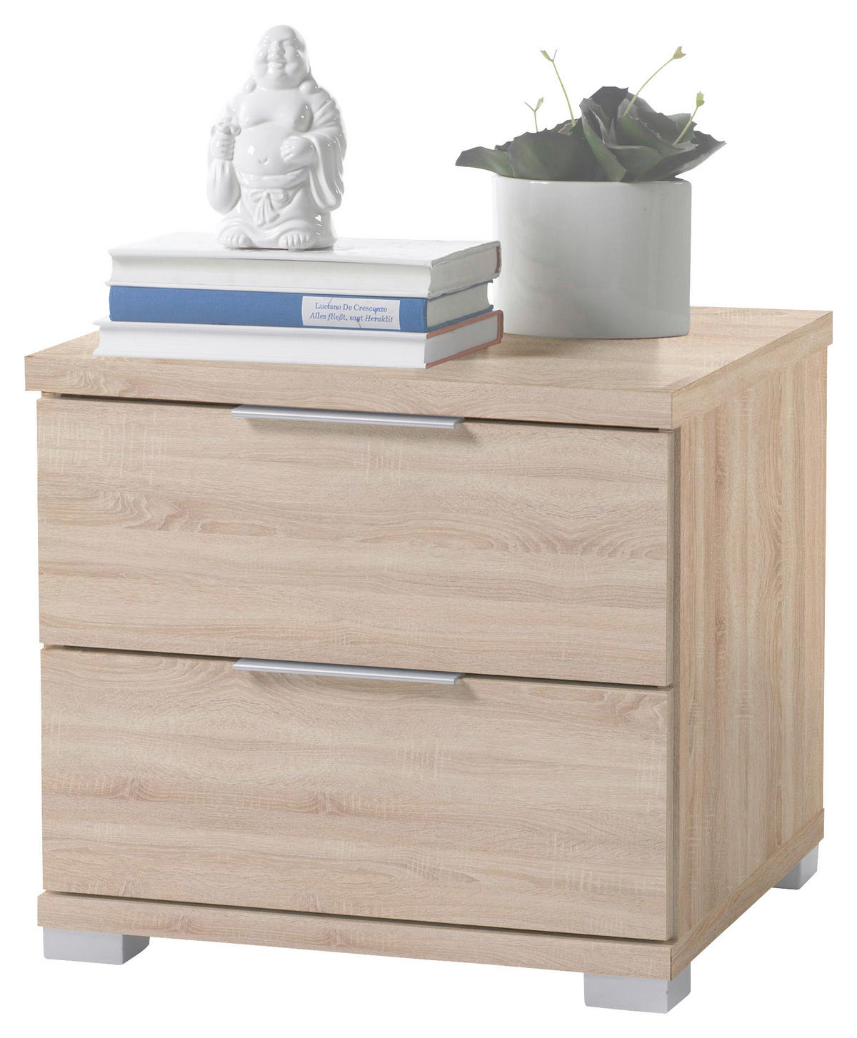 Noptieră, 46/43/42 cm, stejar Sonoma - stejar Sonoma/argintiu, Design, plastic/material pe bază de lemn (46/43/42cm) - Boxxx