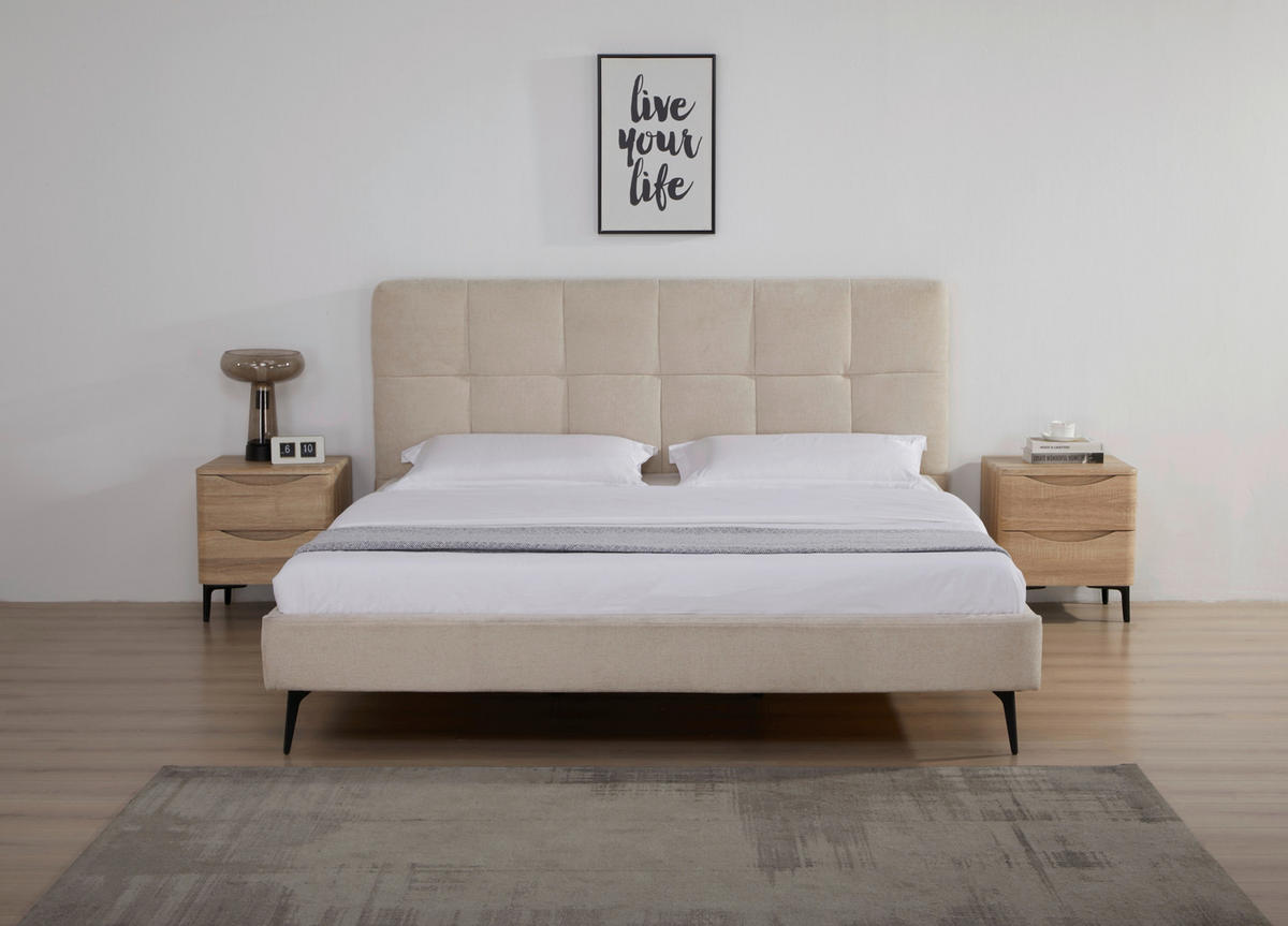POLSTERBETT Lattenrost 180/200 cm  in Beige  - Beige/Schwarz, Design, Holz/Textil (180/200cm) - Boxxx