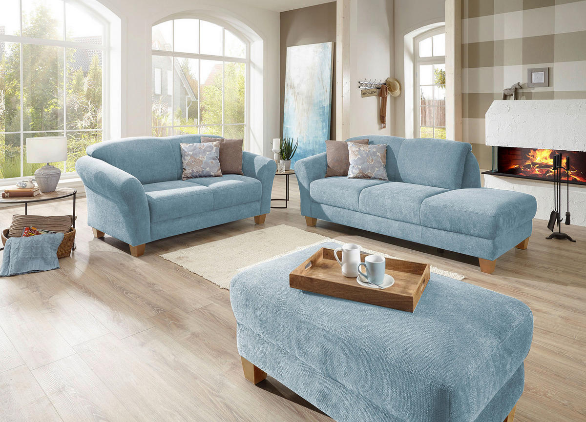 RÉCAMIERE Hellblau Flachgewebe  - Naturfarben/Hellblau, KONVENTIONELL, Holz/Textil (194/84/91cm) - Sit & More