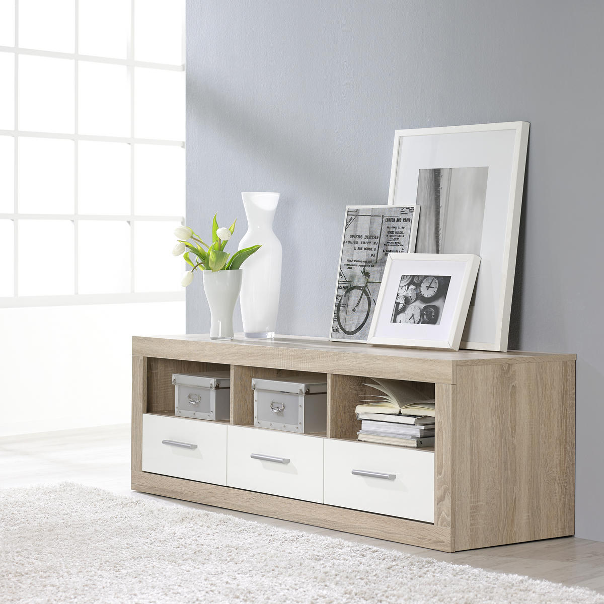 TV-ELEMENT - Silberfarben/Weiß, Design, Holzwerkstoff/Kunststoff (147/49/45cm) - Xora