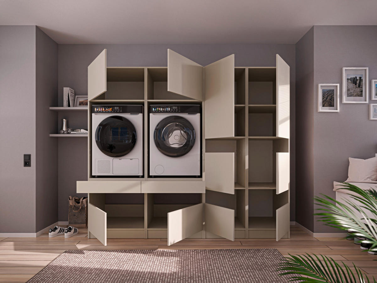 WASCHMASCHINENSCHRANK  68/200/68 cm  - Kaschmir/Schwarz, Design, Holzwerkstoff/Metall (68/200/68cm) - Milino