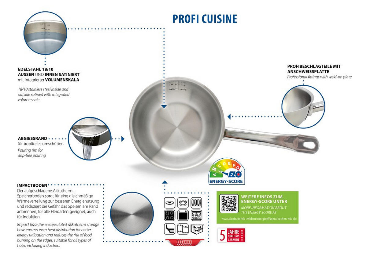 STIELKASSEROLLE Profi Cuisine 2,5 L  - Silberfarben, Basics, Metall (24cm) - ELO
