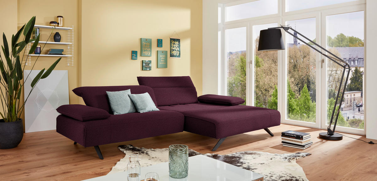 ECKSOFA in Flachgewebe Lila  - Anthrazit/Lila, Design, Textil/Metall (280/165cm) - Johann Jakob