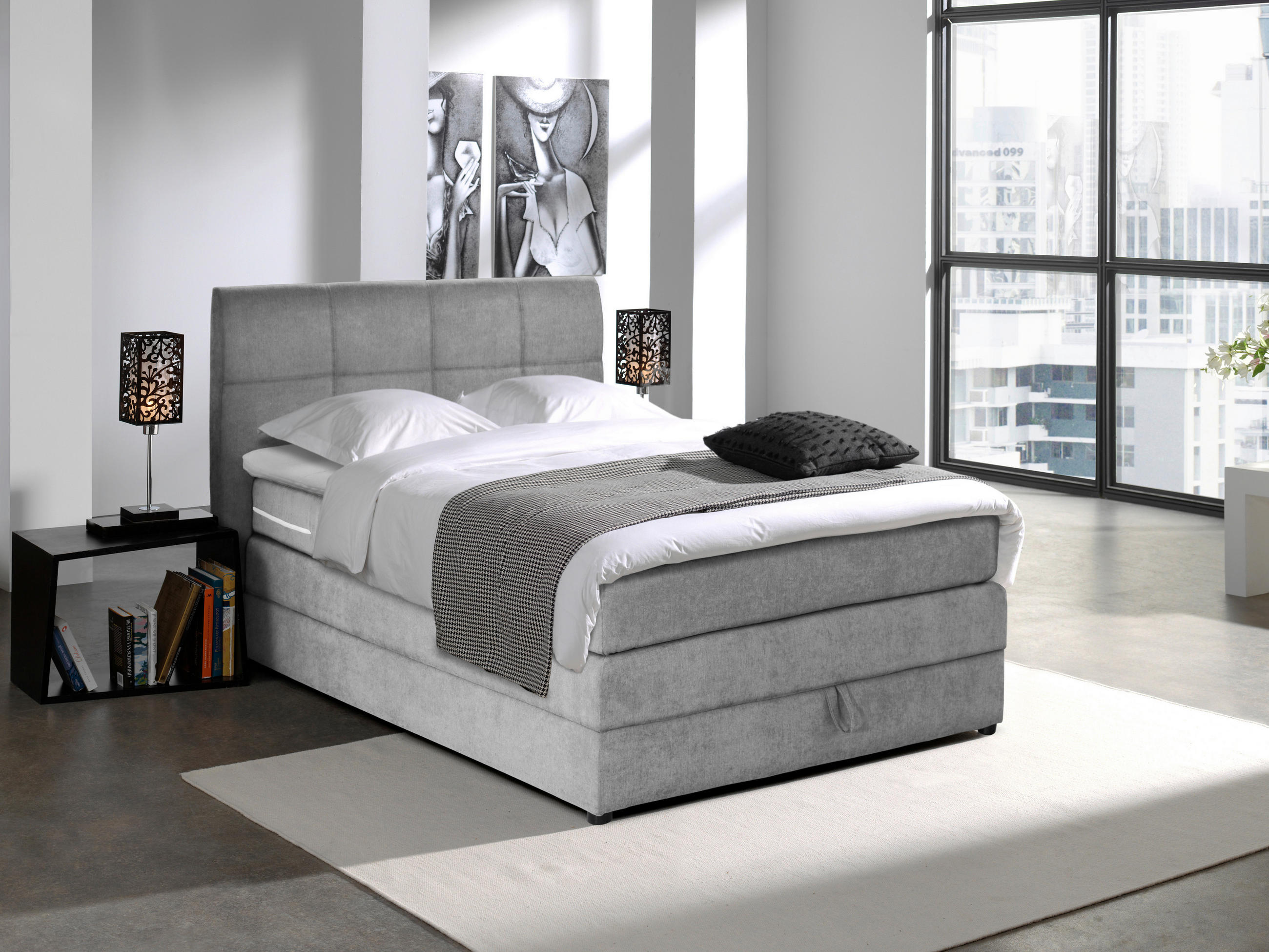 BOXSPRINGBETT 90/200 cm  in Hellgrau  - Hellgrau/Schwarz, MODERN, Holz/Kunststoff (90/200cm) - MID.YOU