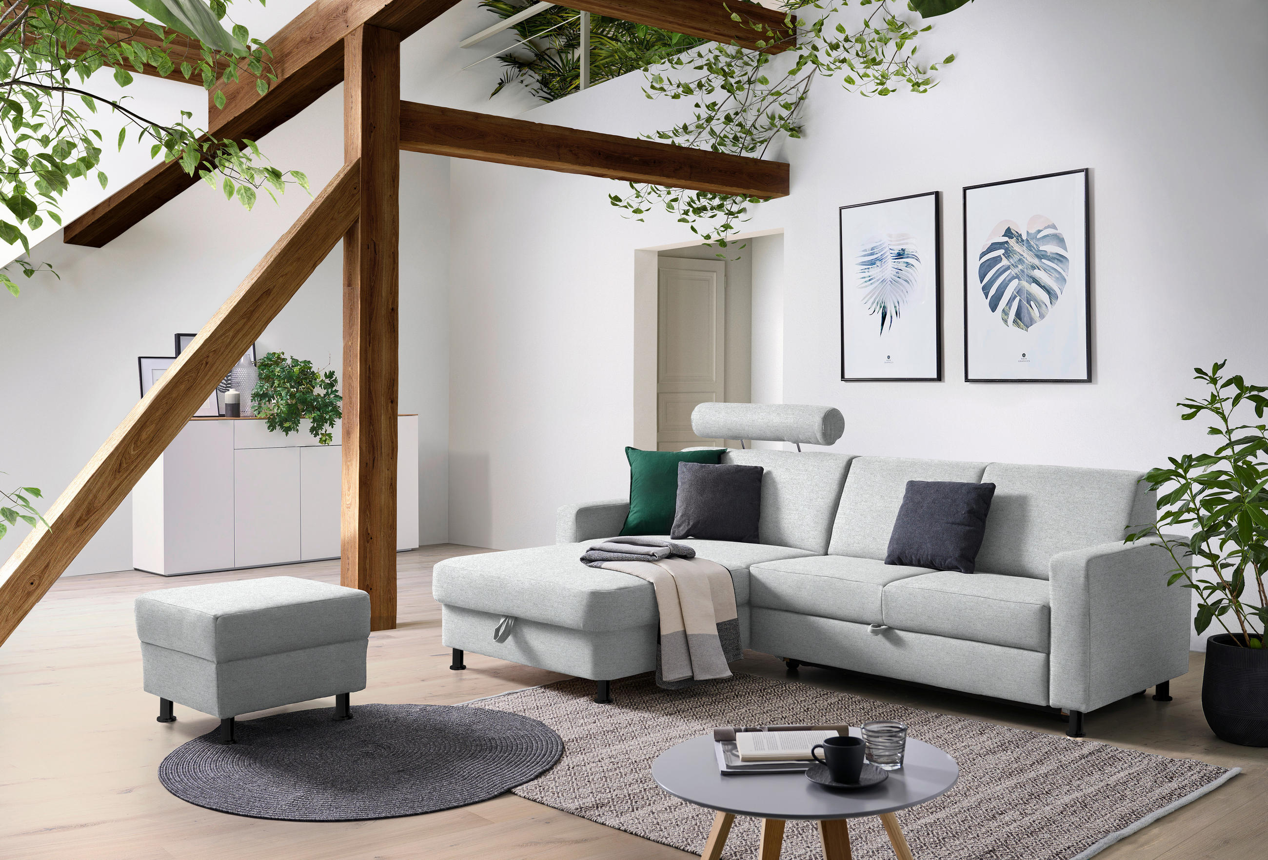 ECKSOFA in Webstoff Hellgrau  - Hellgrau/Schwarz, Design, Kunststoff/Textil (165/257cm) - Xora
