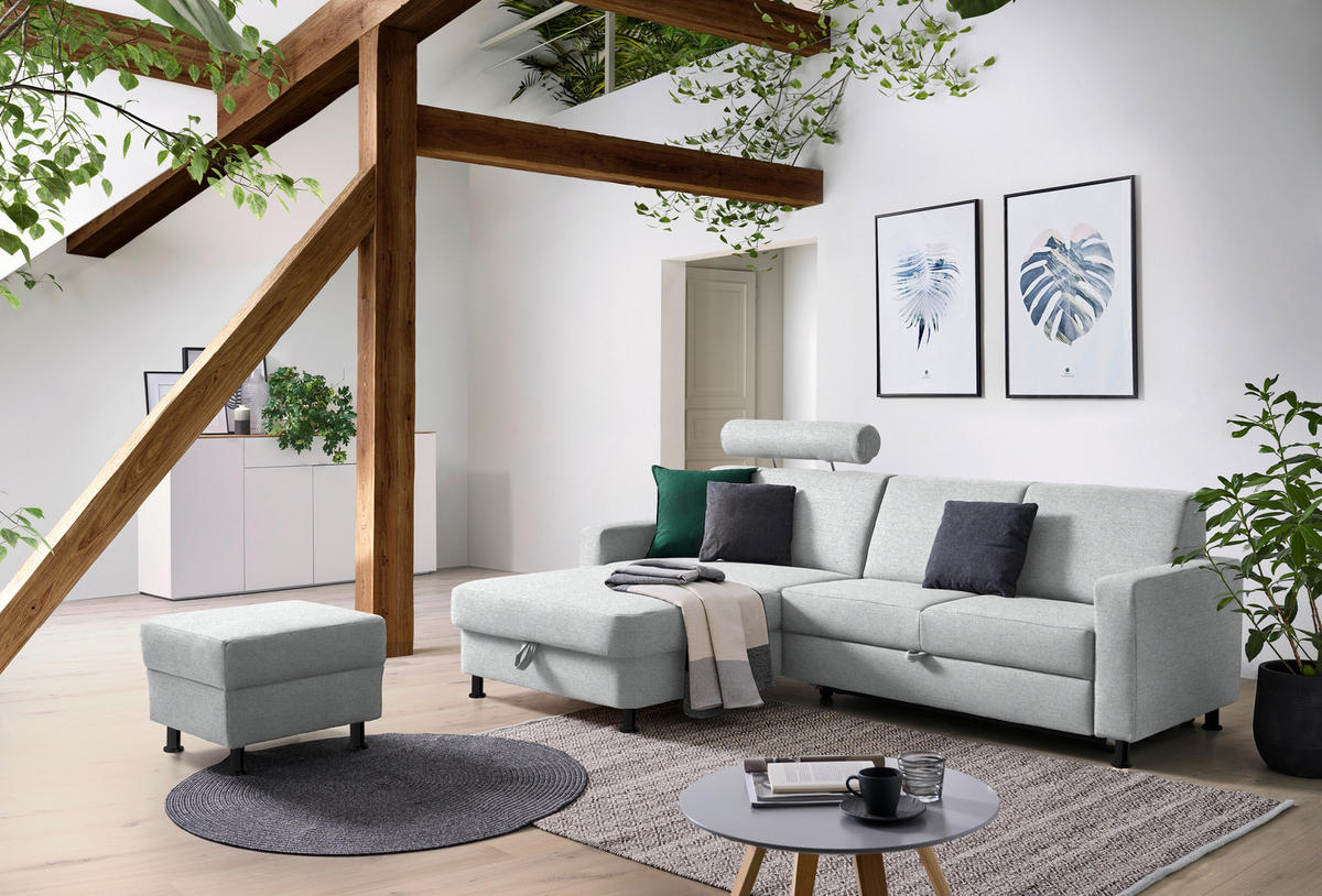 ECKSOFA in Webstoff Hellgrau  - Hellgrau/Schwarz, Design, Kunststoff/Textil (165/257cm) - Xora