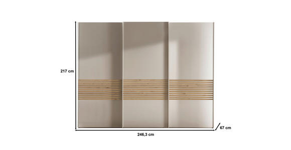 SCHWEBETÜRENSCHRANK 250/217/67 cm 3-türig  - Eiche Bianco/Champagner, Design, Holzwerkstoff/Metall (250/217/67cm) - Novel