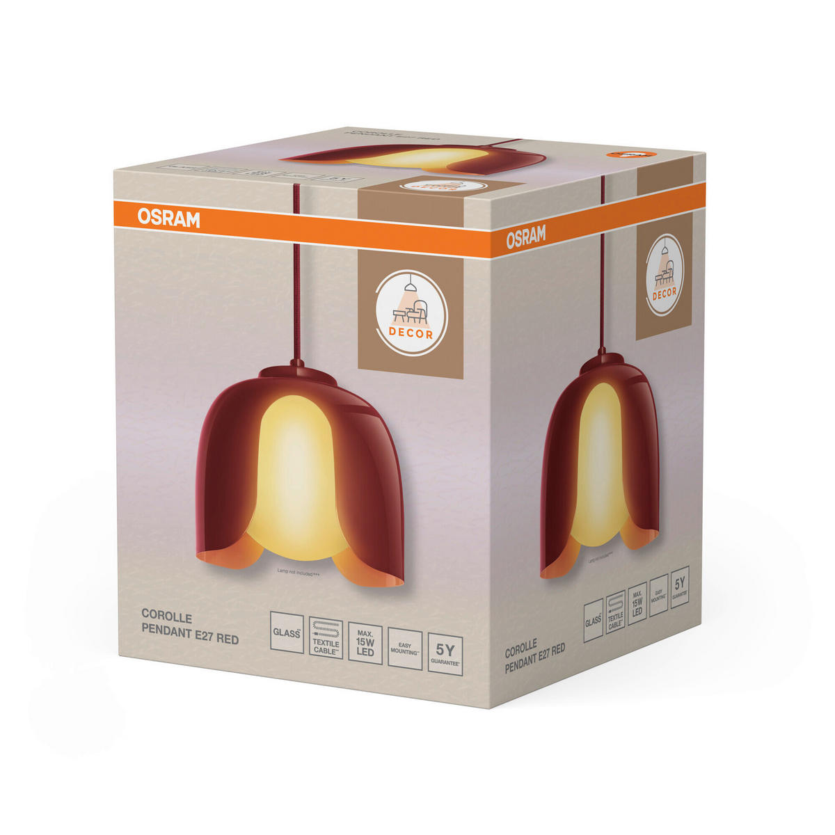 PENDELLEUCHTE 20/121,5 cm  - Rot, Basics, Glas/Metall (20/121,5cm) - Osram