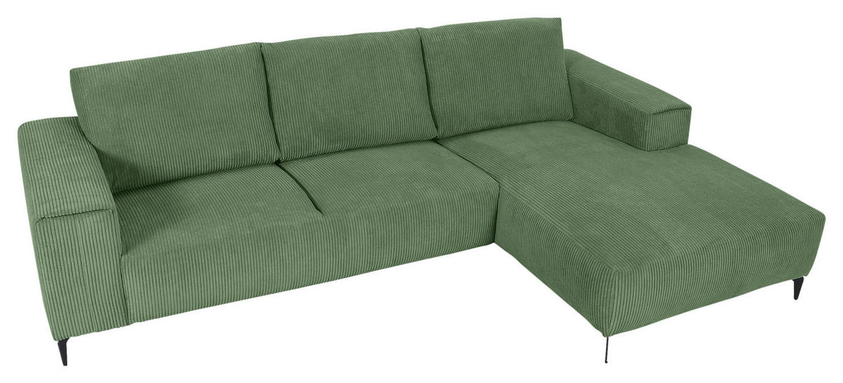ECKSOFA in Cord Olivgrün  - Schwarz/Olivgrün, Konventionell, Textil/Metall (285/170cm) - Carryhome
