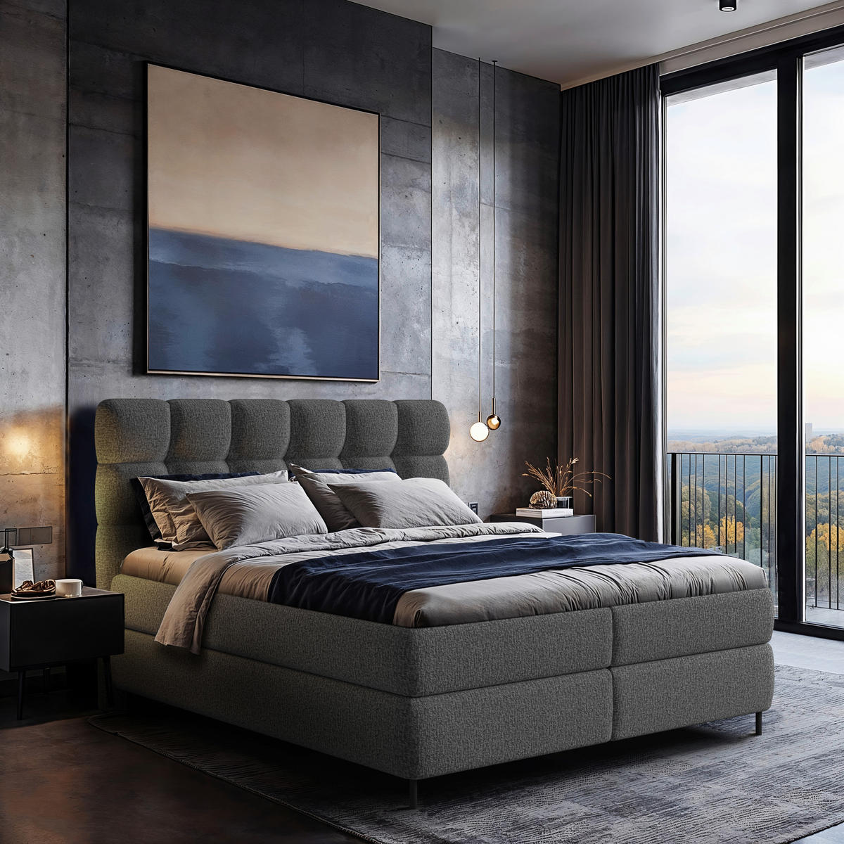 BOXSPRINGBETT 180/200 cm  in Anthrazit  - Anthrazit/Schwarz, Trend, Textil/Metall (180/200cm) - Esposa