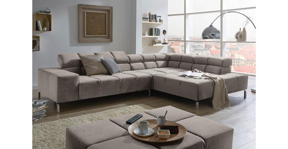 ECKSOFA in Velours Grau  - Grau, Design, Textil/Metall (321/216cm) - Hom`in