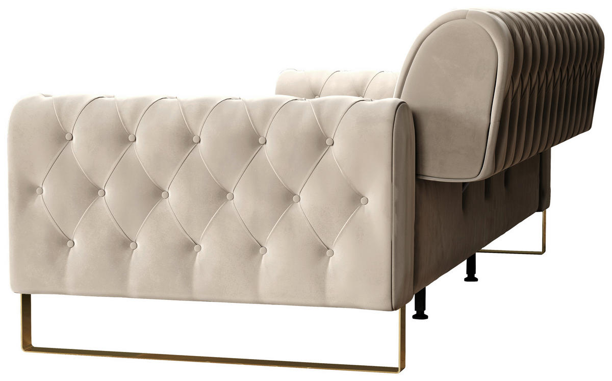 3-SITZER-SOFA Velours Beige  - Beige/Goldfarben, KONVENTIONELL, Textil/Metall (264/90/97cm) - Carryhome