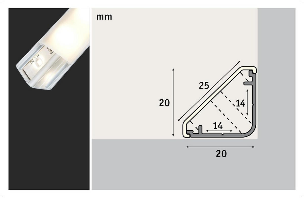 LED-DEKOLEUCHTE Delta Profil   - Alufarben, Basics, Kunststoff/Metall (200/2/2cm) - Paulmann