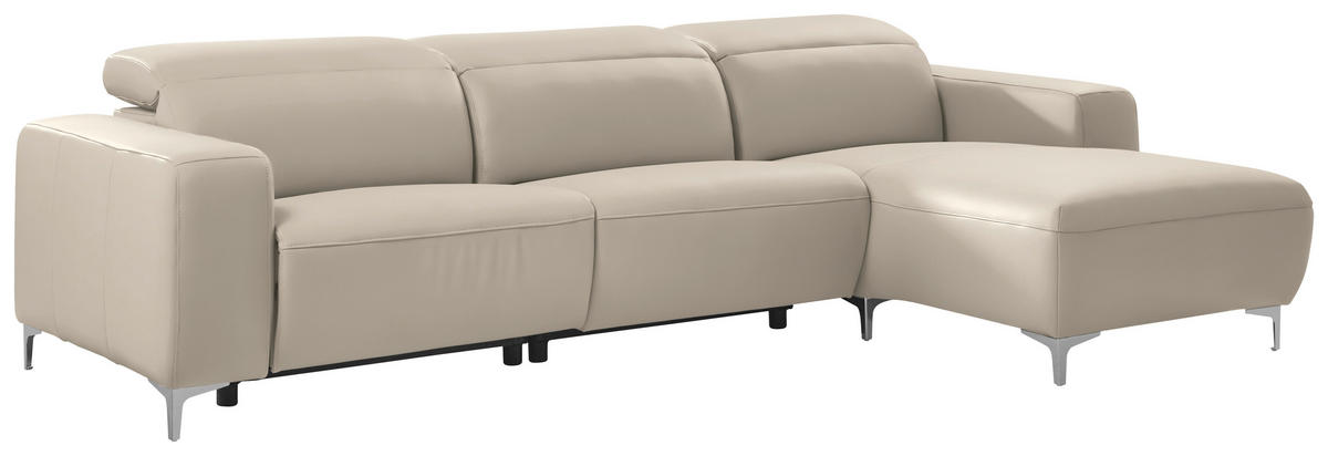 ECKSOFA Beige Echtleder  - Chromfarben/Beige, Design, Leder/Metall (292/177cm) - Pure Home Lifestyle