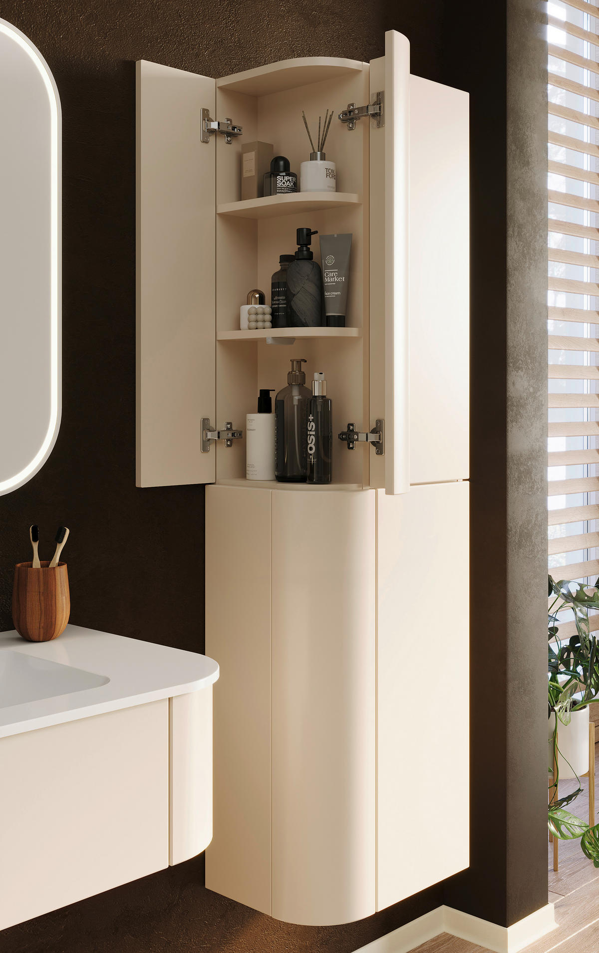 HOCHSCHRANK 45/160/30 cm  - Kaschmir, KONVENTIONELL, Glas/Holzwerkstoff (45/160/30cm) - Novel