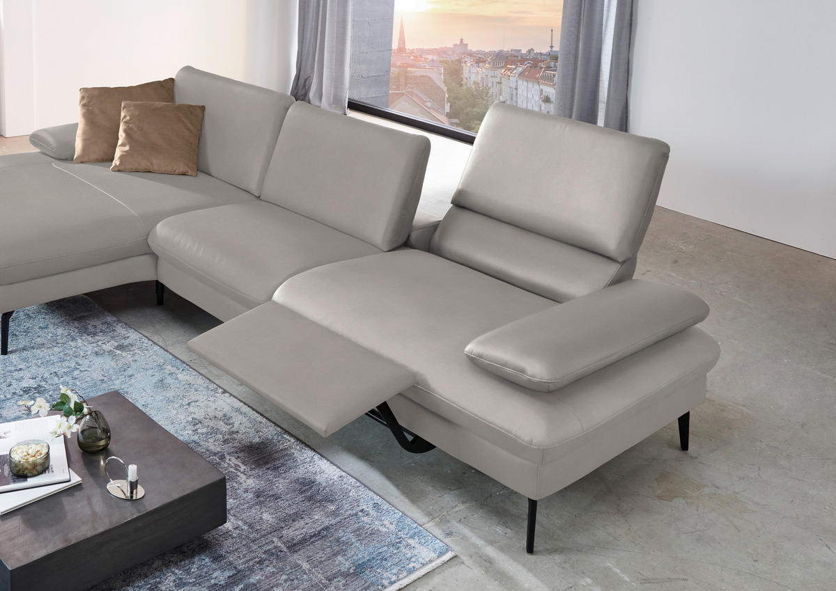 ECKSOFA in Echtleder Hellgrau  - Hellgrau/Schwarz, Design, Leder/Metall (157/325cm) - Dieter Knoll