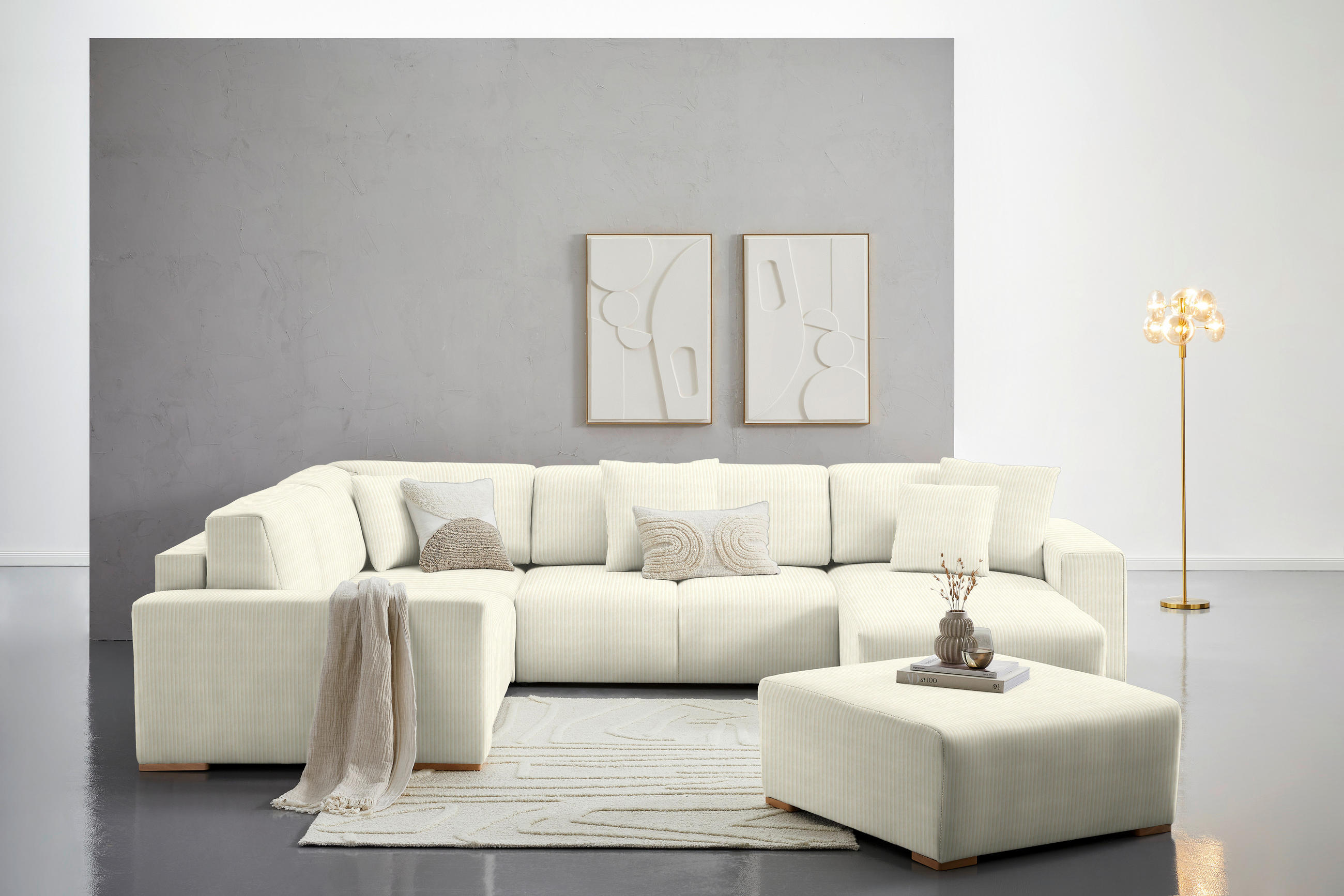 HOCKER in Textil Creme  - Buchefarben/Creme, KONVENTIONELL, Holz/Textil (101/44/92cm) - Livetastic