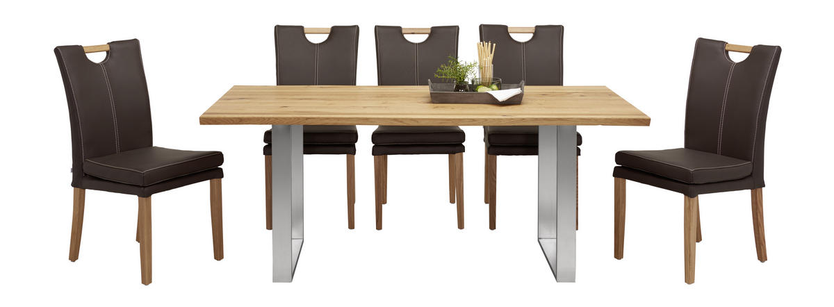 ESSTISCH in Holz 180/90/75 cm  - Edelstahlfarben/Eichefarben, Natur, Holz/Metall (180/90/75cm) - Linea Natura