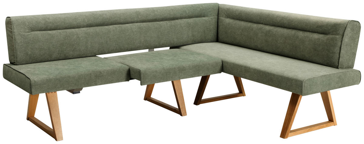 ECKBANK 230/170 cm Samt Grün Asteiche massiv   - Eichefarben/Grün, KONVENTIONELL, Holz/Textil (230/170cm) - Moderano