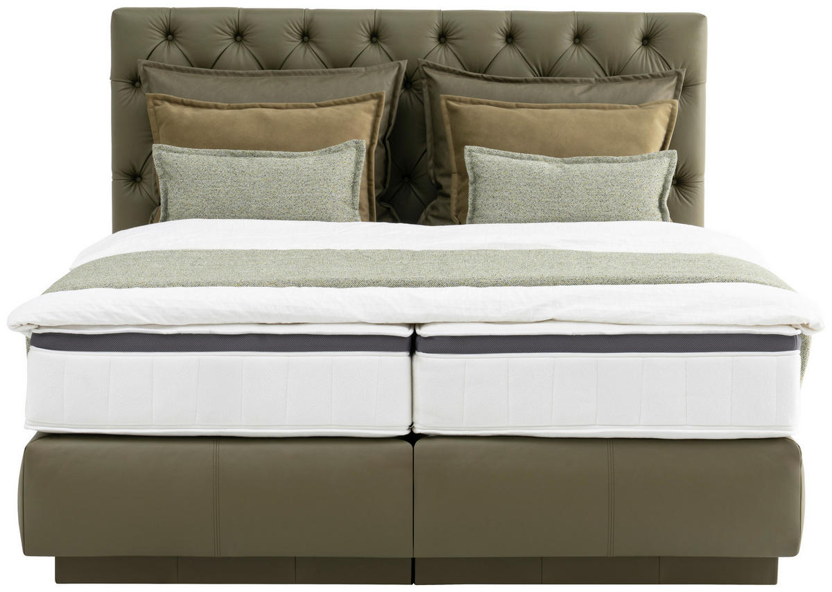 BOXSPRINGBETT 180/200 cm,  in Grün, gepolstertes Kopfteil, Topper, Matratzen, H3 + H4 = fest + sehr fest  - Schwarz/Grün, Design, Leder/Textil (180/200cm) - Novel