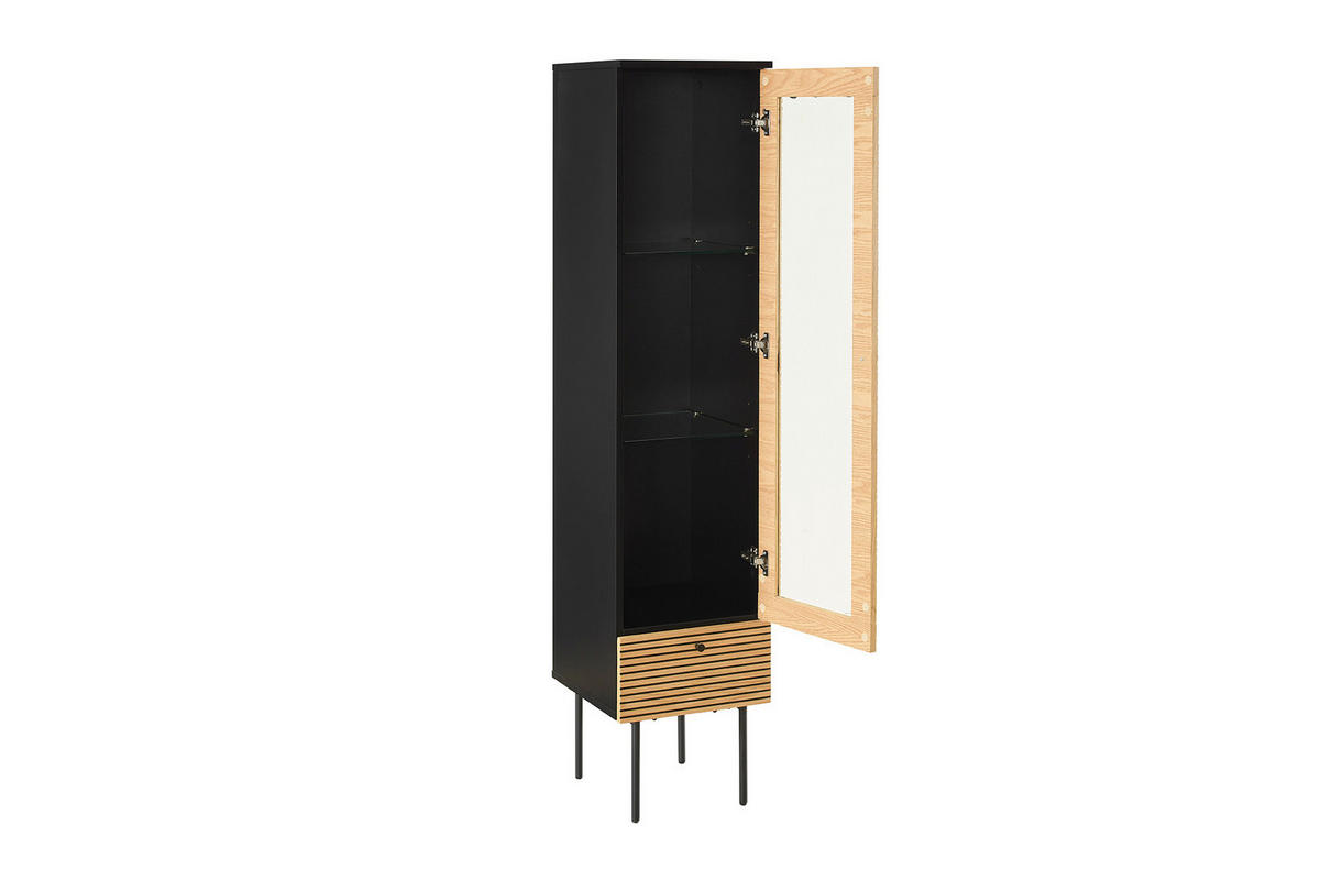 VITRINE  in furniert Eiche Schwarz, Eichefarben - Klar/Eichefarben, Design, Glas/Holz (40/179/43cm) - Livetastic