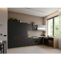 ECKKÜCHE Merle 370/172 cm  in Schwarz  - Edelstahlfarben/Eichefarben, Trend, Holzwerkstoff/Metall (370/172cm) - Respekta