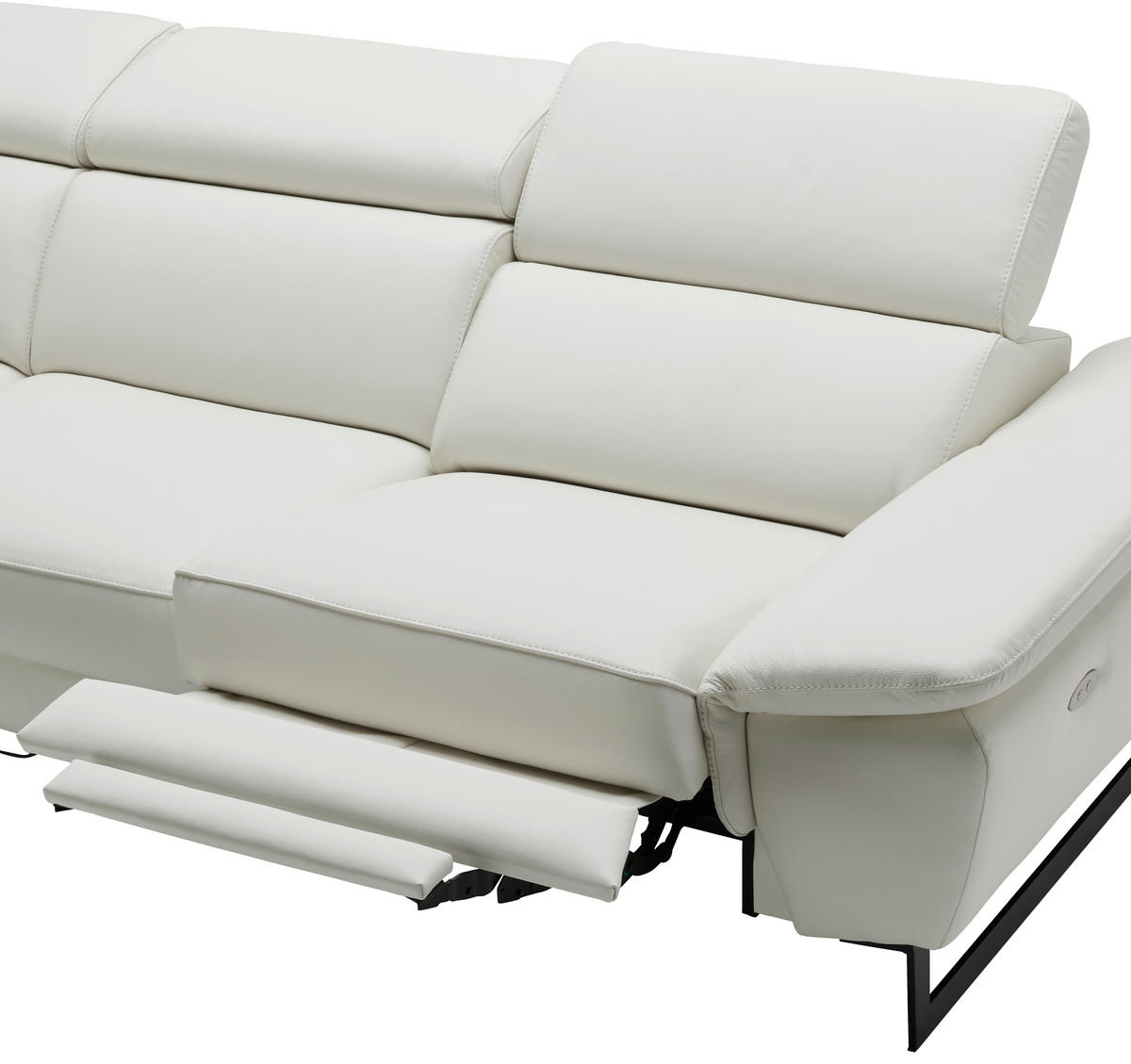 ECKSOFA in Echtleder Weiss  - Weiss/Schwarz, Modern, Leder/Metall (225/281cm) - Celina Home