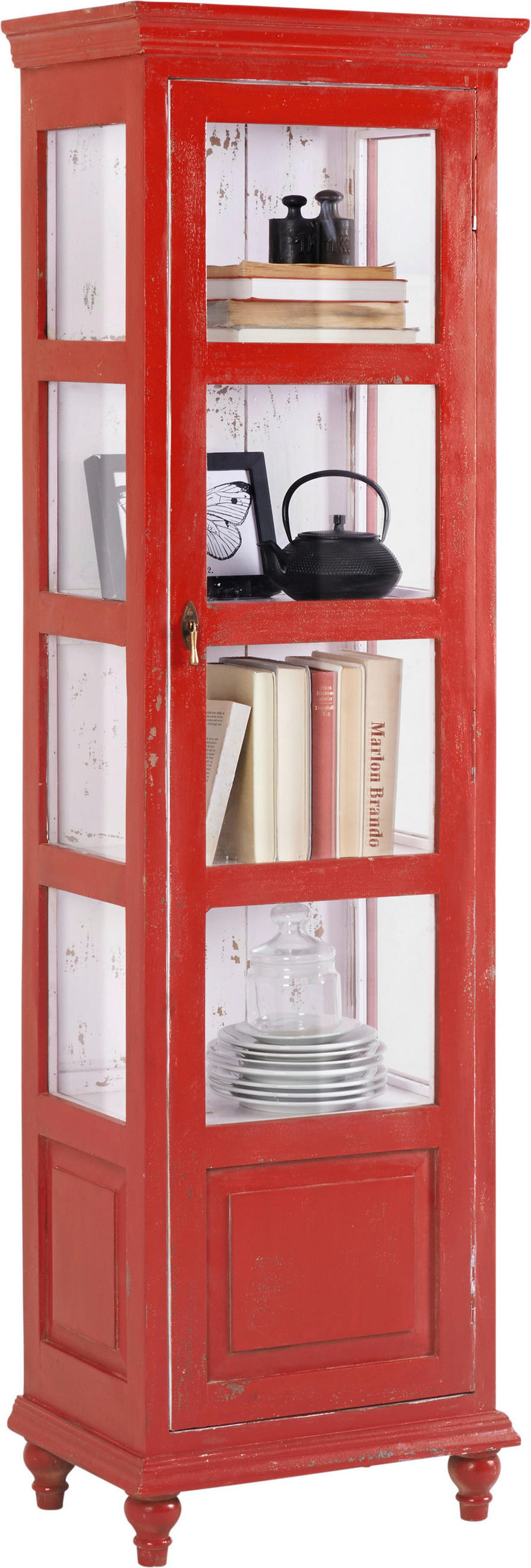 Vitrine in massiv Mangoholz Rot