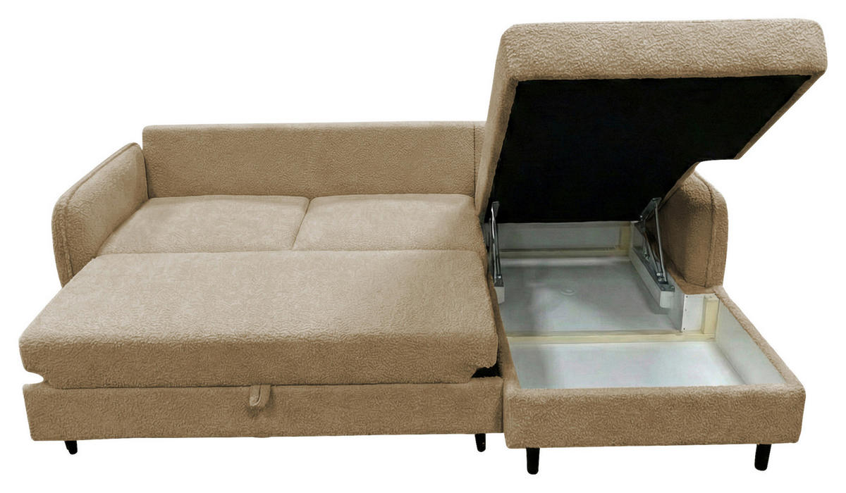 ECKSOFA LAPIT Beige Chenille Zierkissen, Rückenkissen, Bettkasten  - Beige/Schwarz, Design, Holz/Textil (240/170cm) - MID.YOU