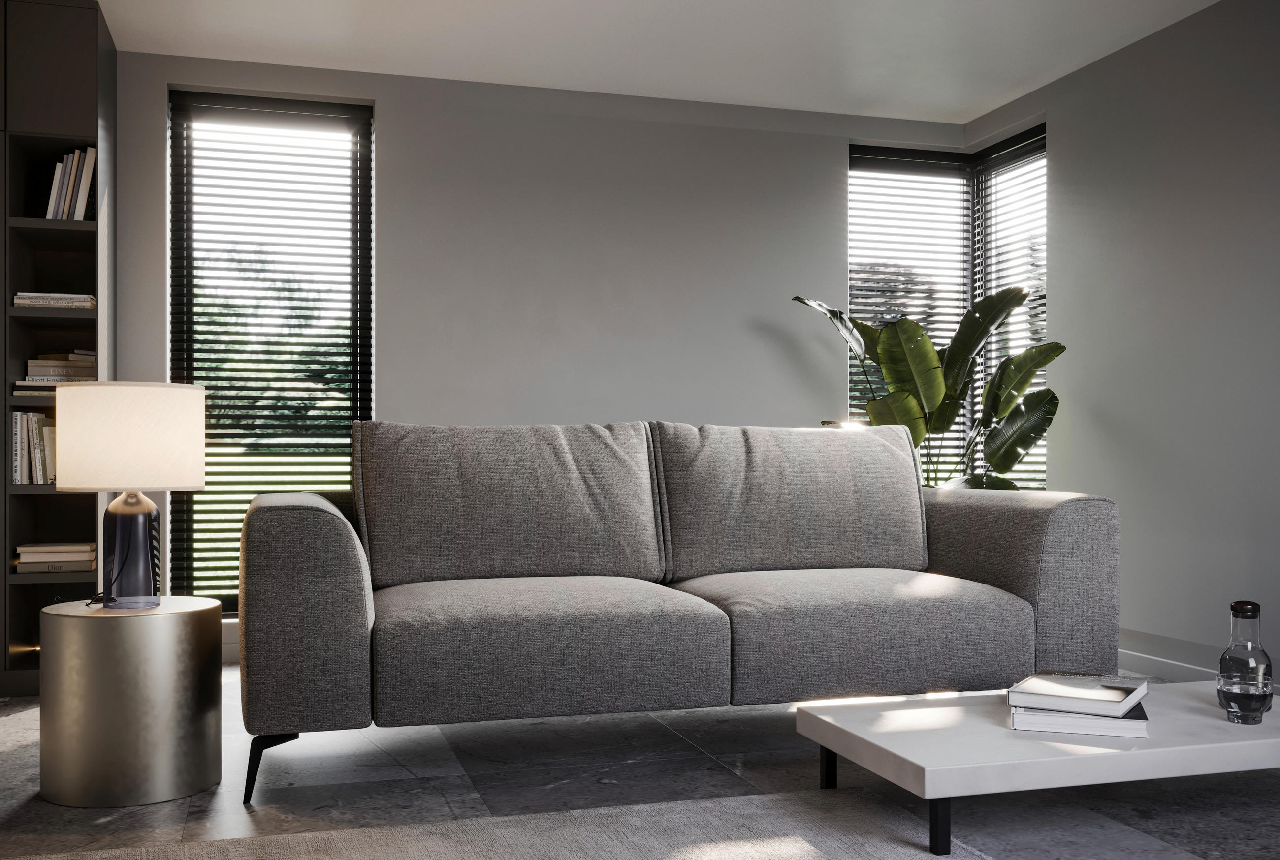 3-SITZER-SOFA beflockt Dunkelgrau  - Dunkelgrau/Schwarz, Design, Holz/Textil (246/87/88cm) - MID.YOU